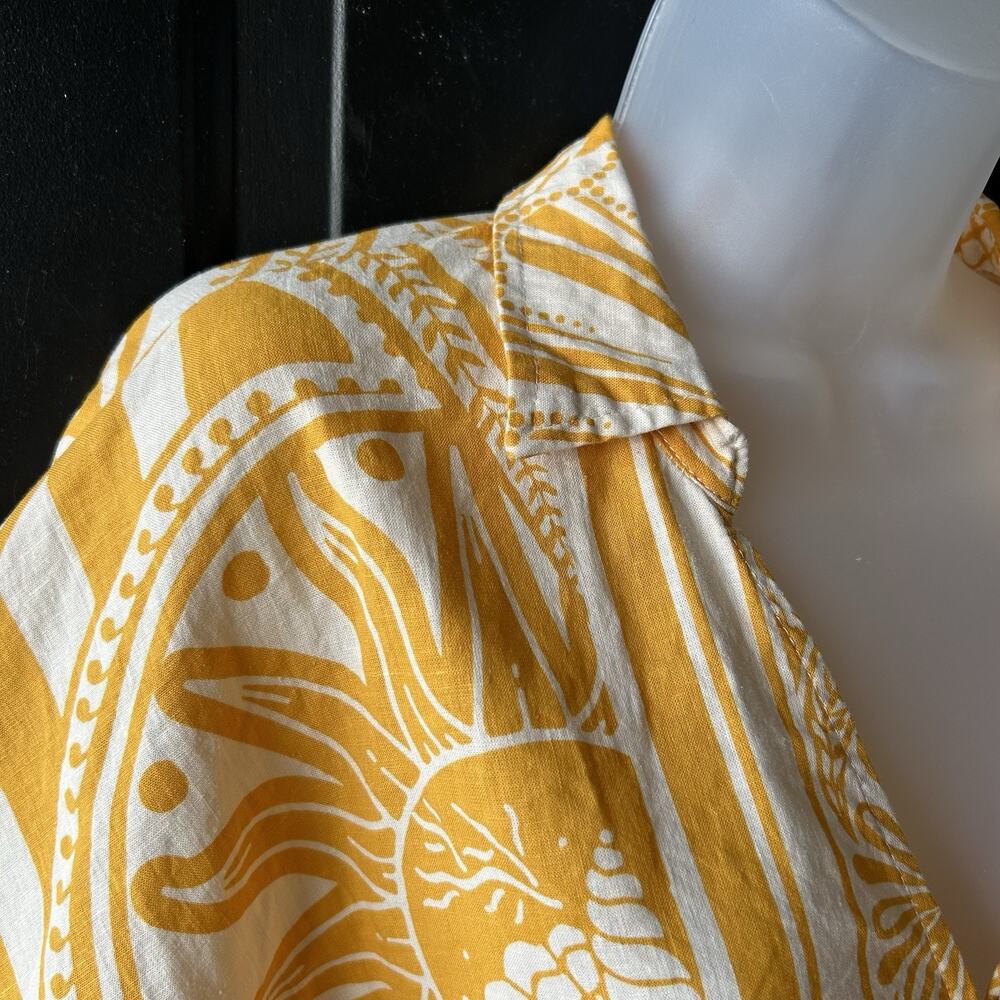 C&C California Linen Cropped Tie Front Blouse Womens Large Yellow Boho Summer - Picture 8 of 13